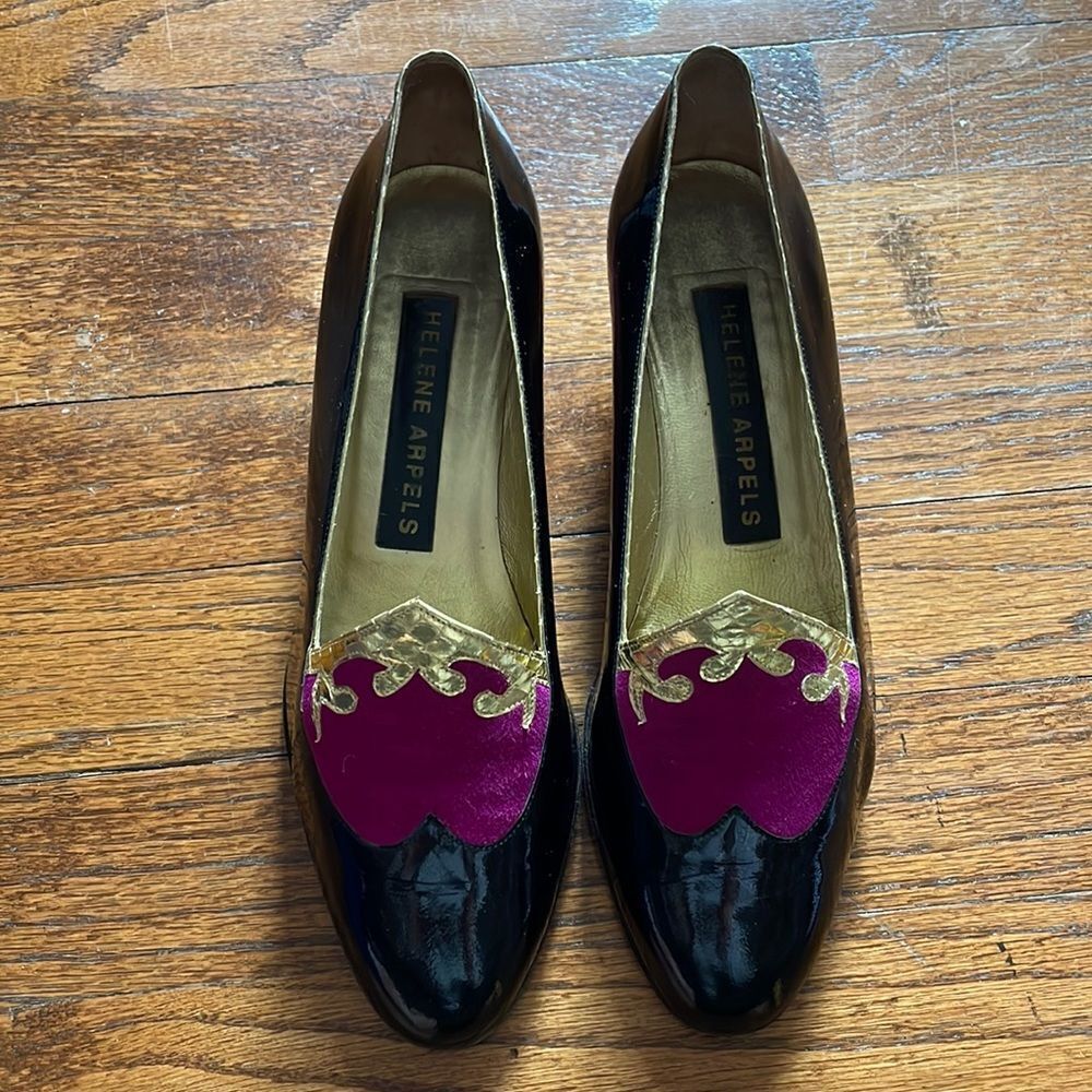 Vintage Helene Arpels Purple, Gold and Black Wedges